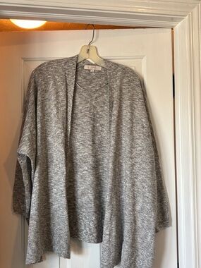 LOFT Gray Open-Front Heathered Cardigan